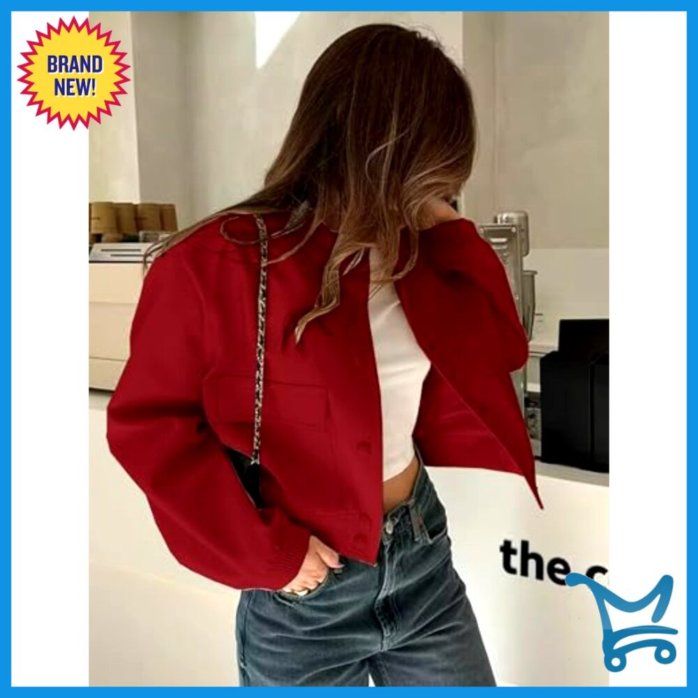 Cropped Bomber Jacket With Button Down Closure An… - image 4